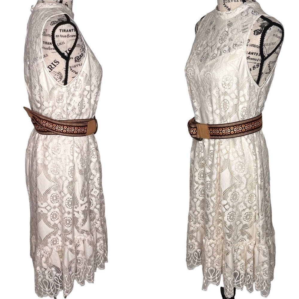 Anthropologie Floreat Ivory Manon Lace Sleeveless Overlay Dress Dress Size 4 - Picture 6 of 15
